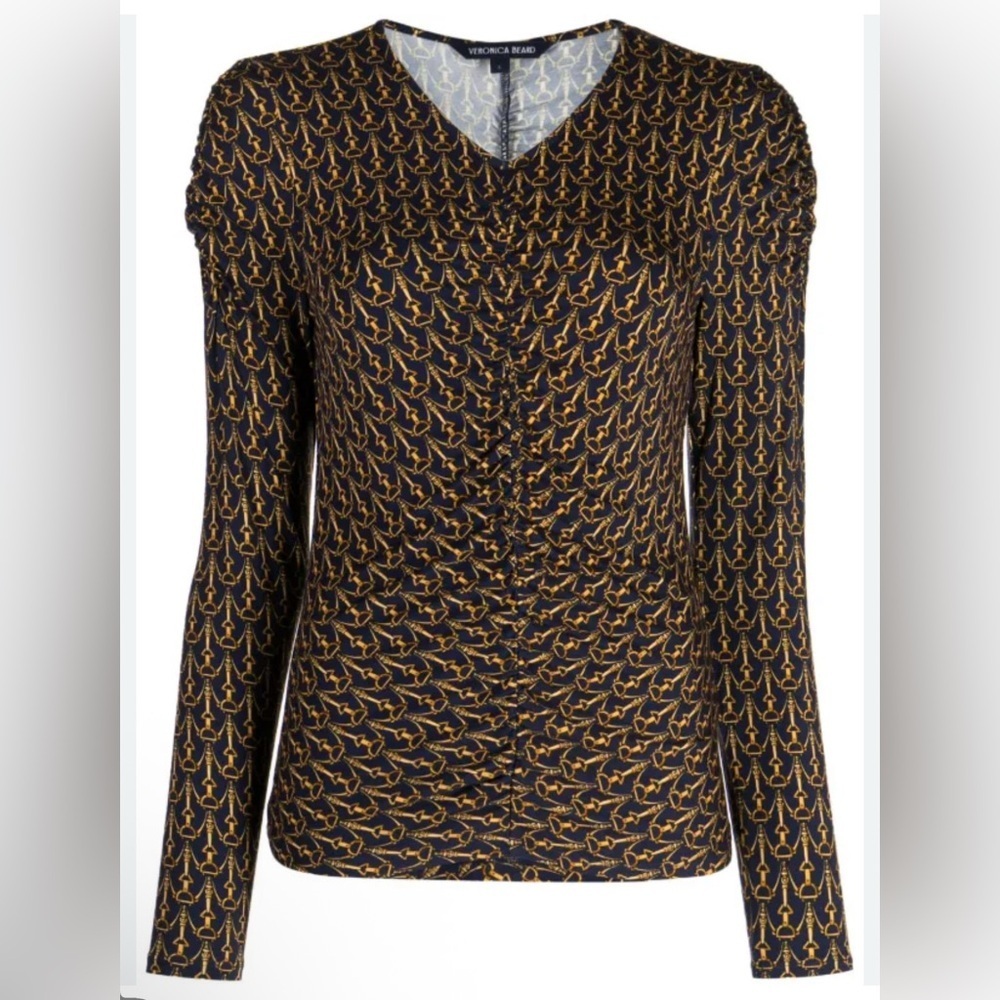 NWT Veronica Beard Nautical Neeta Gathered Jersey Top L